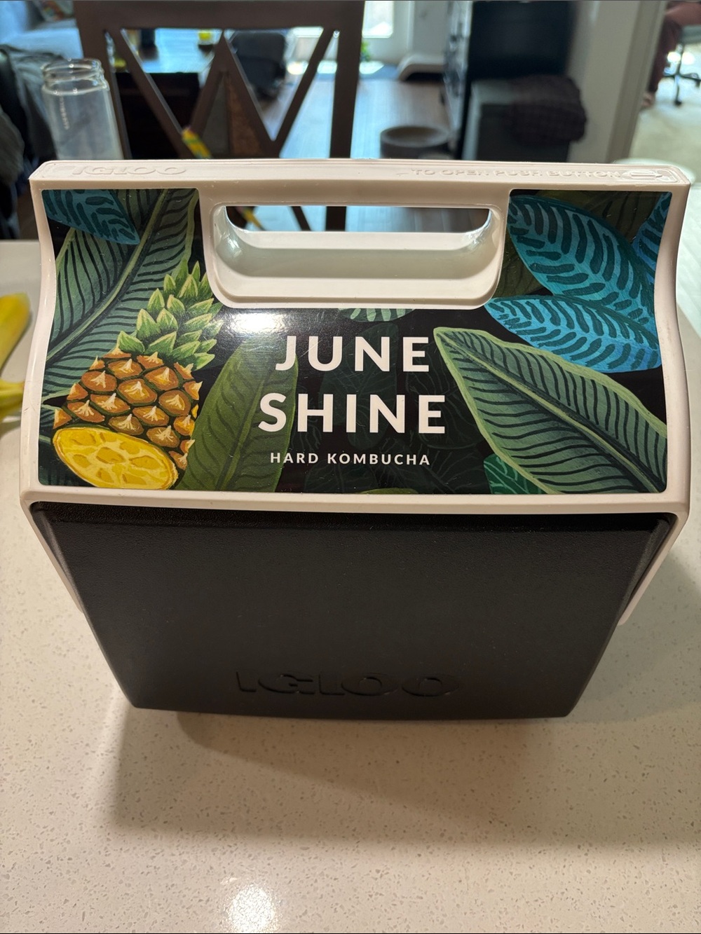 Igloo Black Cooler with Tropical Pineapple Artwork